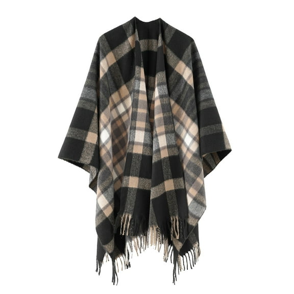 KIHOUT Cardigans For Women Plus Sizes Women's Solid Color Shawl Warm Collar Tassel Solid Color Knitted Cape Shawl And Wraps