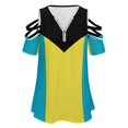 thumbnail image 4 of Flag of The Bahamas Womens Summer V Neck Zipper Top Short Sleeve T Shirt Off Shoulder Top Casual Classy Loose Shirts, 4 of 7