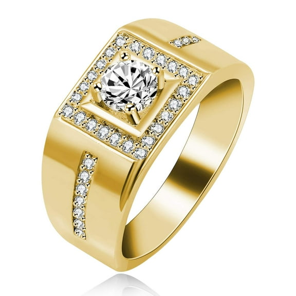 Uloveido 8mm Men's Square Wedding Band Round CZ Platinum/ Rose Gold Plated Engagement Ring KR201 (Gold, Size 6) KR201