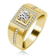Uloveido 8mm Men's Square Wedding Band Round CZ Platinum/ Rose Gold Plated Engagement Ring KR201 (Gold, Size 6) KR201