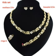 Kids Hugs & Kisses XOXO Teddy Bear Charm Necklace Set Includes Ring Bracelet & Earrings set 18k Layered Real Gold Plated