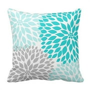 Emvency Throw Pillow Cover Teal White Turquoise Blue Gray Dahlia Mod Baby Decorative Pillow Case Home Decor Square 20 x 20 Inch
