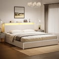 thumbnail image 2 of Fabato Base Cama King Size - 4 cajones de Almacenamiento - Cabecera King con Luces Led, 1 Puerto USB, 1 Puerto C - 13 Soportes de Metal y topes Antideslizantes (Blanco), 2 of 7