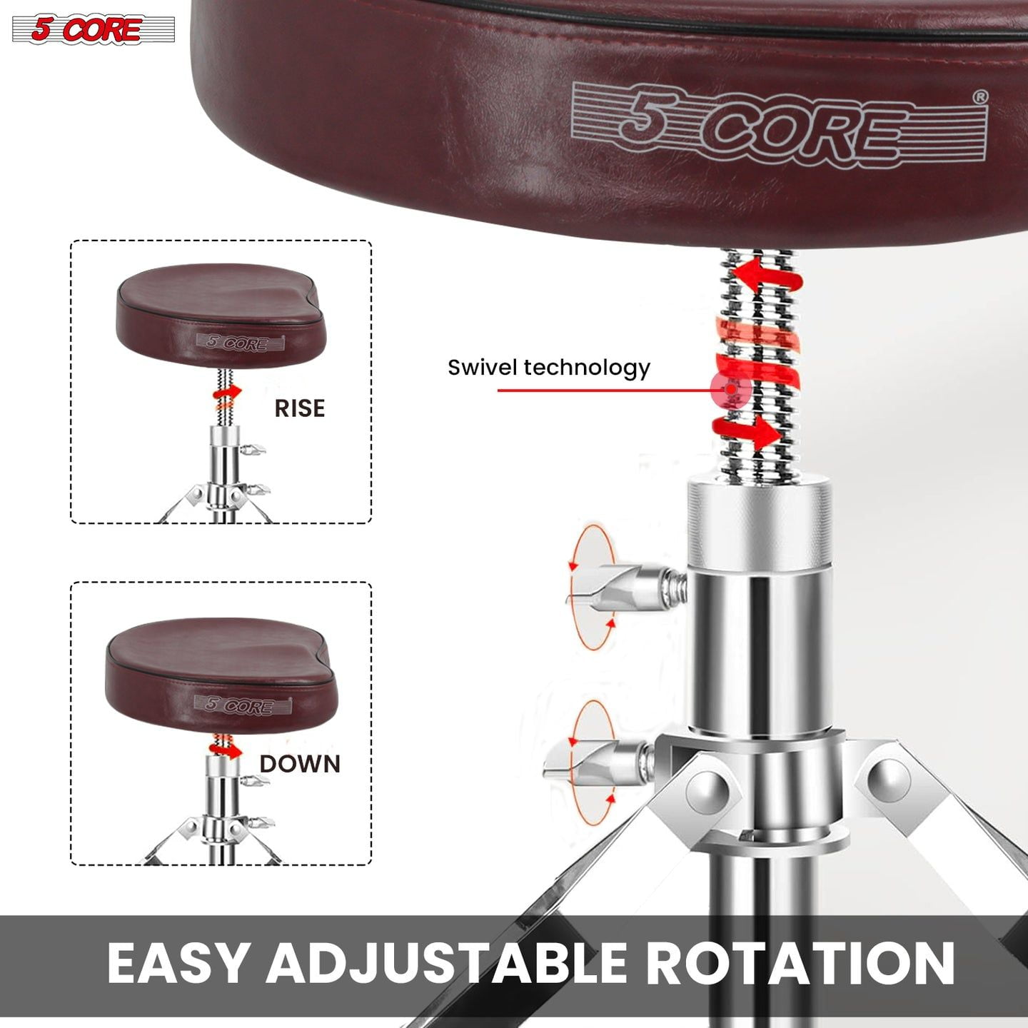 Drum Throne Padded Guitar Stool Saddle Drummer Seat for Adults & Kids - Cherry