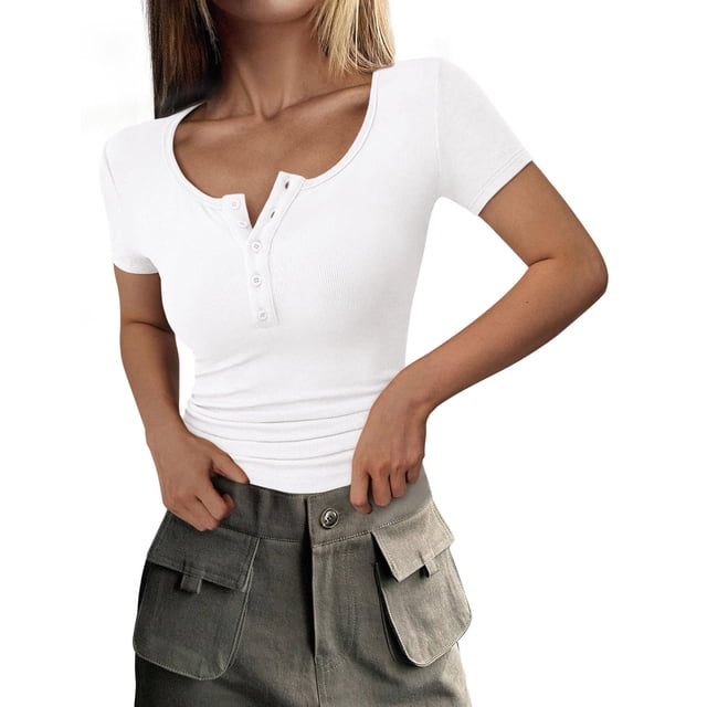 Remera PRETTYGARDEN 2025 Slim Fit Henley con Botones Blanca M