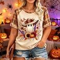 thumbnail image 2 of IYYVV Raglan Sleeve Halloween Shirts for Women Plus Size Ghost Pumpkin Print Shirt Rolled Cuff Plaid Short Sleeve Tees Orange 2XL, 2 of 6