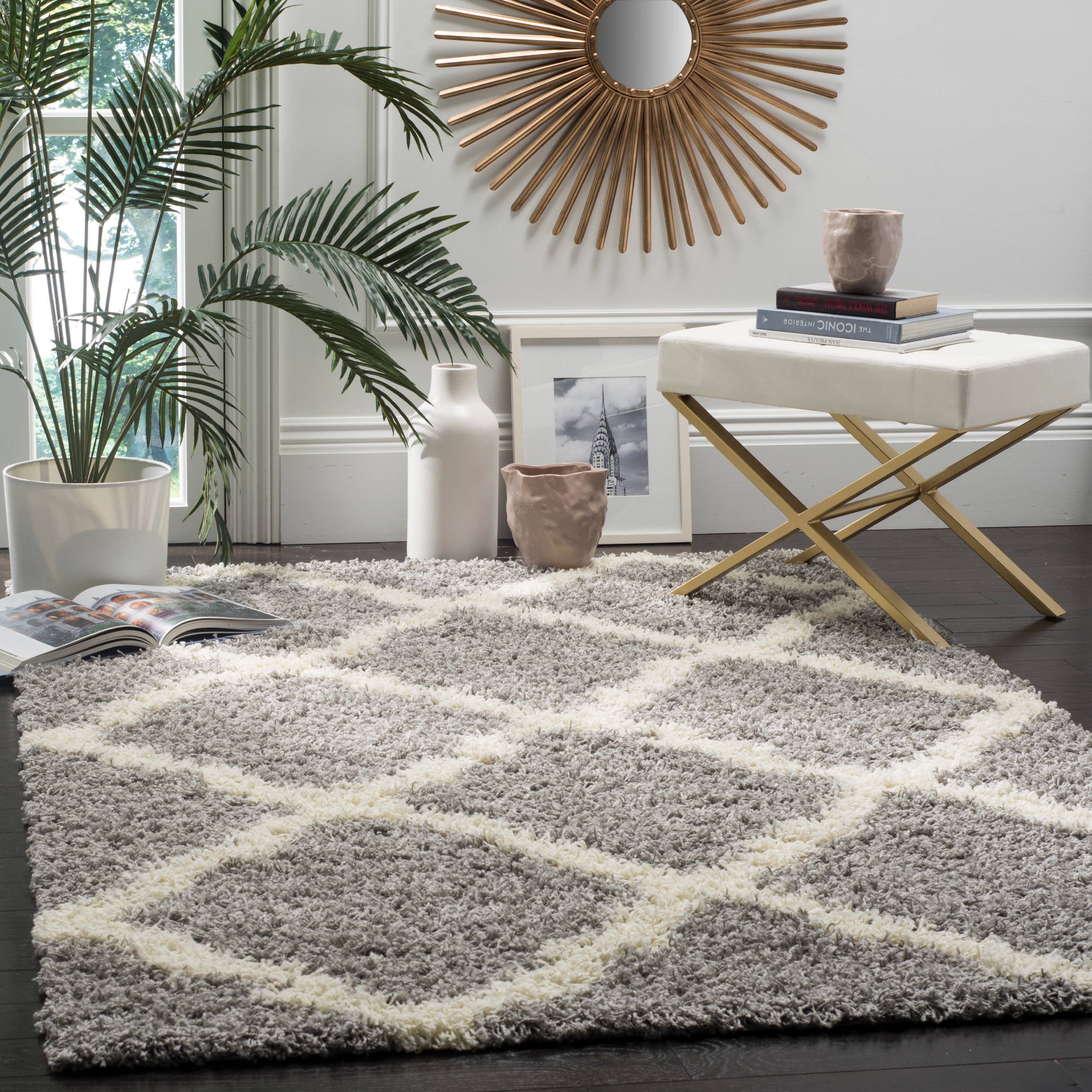 SAFAVIEH Dallas Logan Geometric Shag Area Rug, Grey/Ivory, 3' x 5