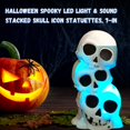 thumbnail image 6 of Halloween Spooky LED Light & Sound Stacked Skulls Icon Statuette, 7-in Battery-Operated Figure Home Table Glow Creepy Centerpiece Party Favor Haunted House Prop Decor Gift with EBK Bag, 6 of 7