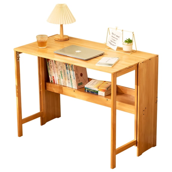 Bamboo Folding Desk Mid Century Modern Desk for Home Office Bedroom Small Spaces,Natural
