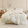 thumbnail image 3 of ANGENIA Queen Size Ruffle Comforter Set, 3 Pieces Beige Cream Bedding Comforter Set for Queen Bed, All Season Soft Lightweight Down Alternative Bed Set, 3 of 7