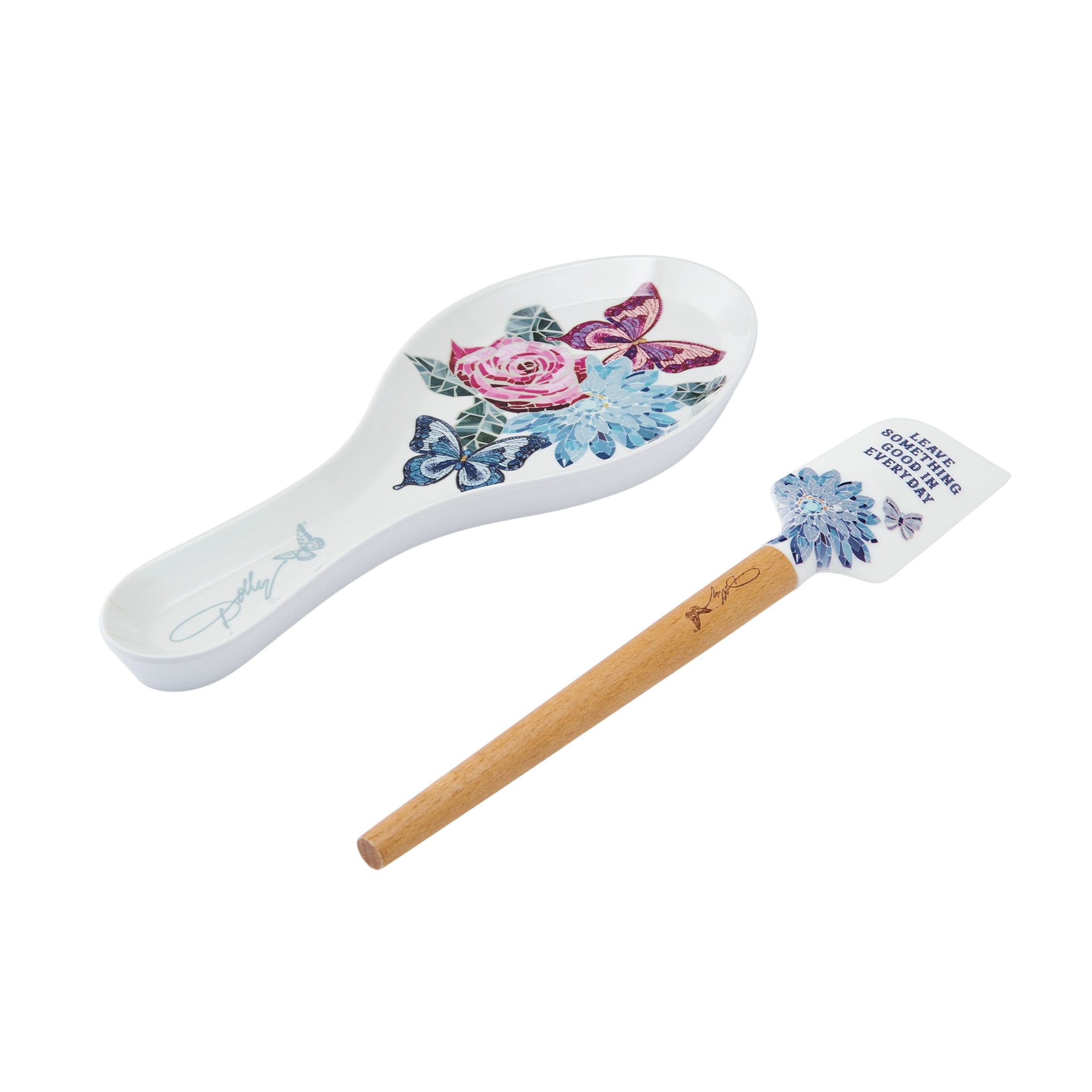 Dolly Parton 2-Piece Acacia Wood Spatula and Spoon Rest, Rose