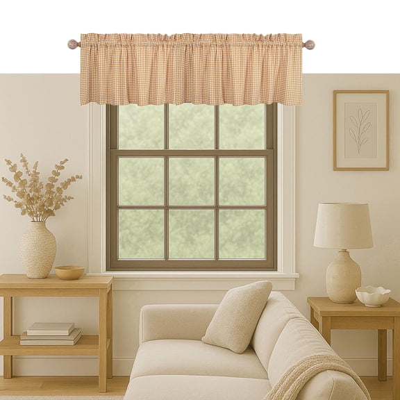 Native Fab Gingham Check 2 Pack Window Curtain Valance Set - Rod Pocket - Semi Sheer - Farmhouse Small Curtain for Kitchen, Bedroom, Living Room, Basement, Cafe - 54"x18" - Mustard Yellow