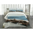 thumbnail image 3 of Ambesonne Greek Quilted Bedspread Set 3 Pcs, Caldera View Santorini, Queen Size, Blue White and Green, 3 of 5