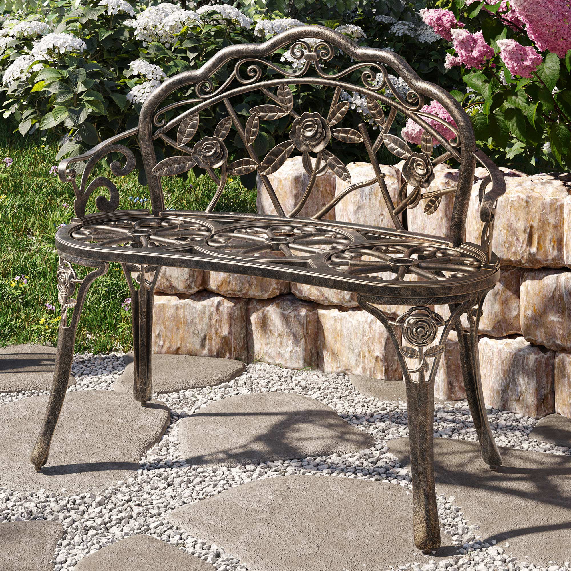 Details about   51" Patio Porch Garden Bench Cast Aluminum  Chair Love Seat Park Indoor Outdoor 