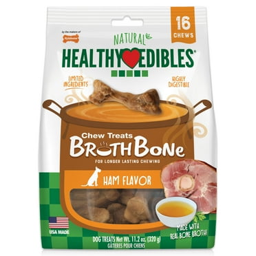 Nylabone Healthy Edibles Broth Bone All-Natural Long Lasting Chew Treats Ham Small/Regular - Up to 25 Ibs. (16 Count)