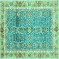 thumbnail image 1 of Ahgly Company Machine Washable Indoor Square Oriental Turquoise Blue Traditional Area Rugs, 7' Square, 1 of 4
