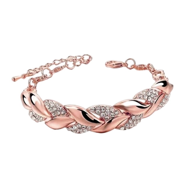 Pulsera de hojas con incrustaciones de diamantes de imitación, pulsera de eslabones con diseño de hojas brillantes, joyería para mujer, ideas de regalo para fiestas y citas.