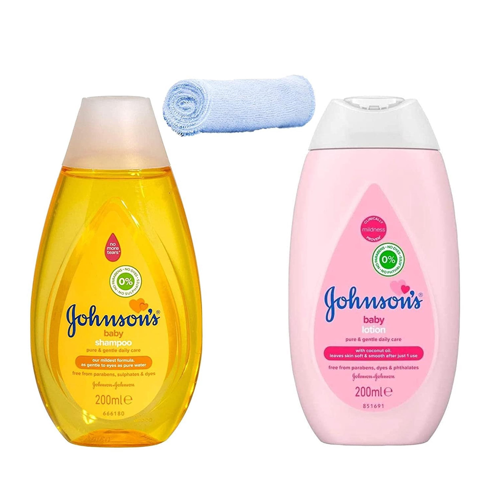 Johnsons Baby Shampoo & Johnsons Baby Lotion Set - 200ml - Delicate & Tear Free - Bonus Baby Washcloth