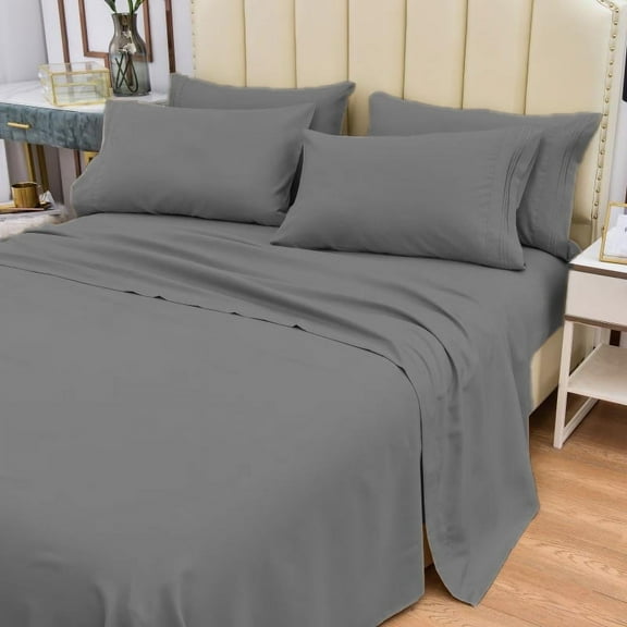 Potomac Home Goods 6-Pieces Rayon Microfiber Bamboo Sateen Bed Sheet Sets, King - Deep Pocket