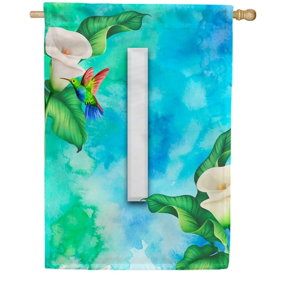 America Forever Summer Flowers Birds Monogram House Flag Letter I 28 x 40 inches Hummingbird Calla Lily Spring Floral Double Sided Vertical Outdoor Yard Lawn Decorative White Floral House Flag