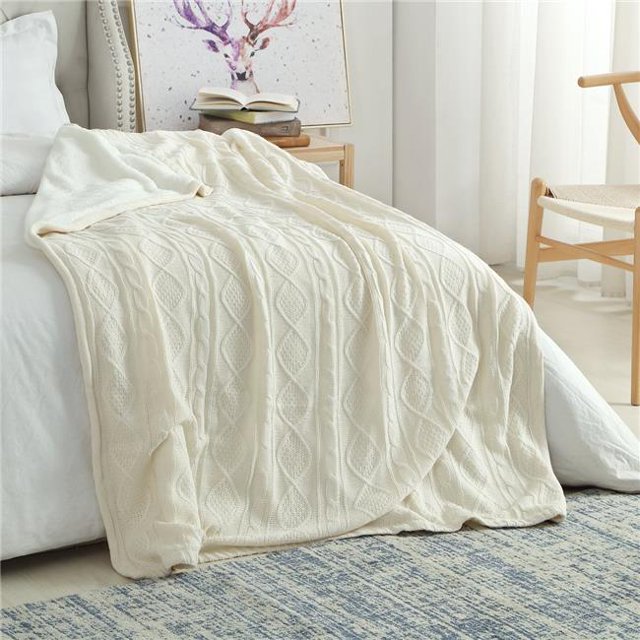 Cozy Tyme T176-30CWC-UE Couverture en Tricot Sacha 50 x 60 Po, Blanc Crème