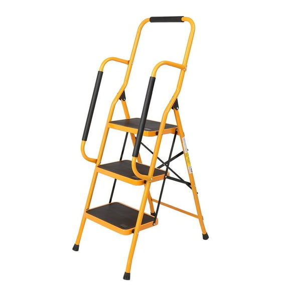 IVV 3 Step Ladder with Handrails, 330lbs Folding Step Stool, w/ Non-Slip Side Armrests Large Pedal Area, Suitable for Home Office