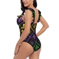thumbnail image 4 of Fotbe Mardi Gra Geometric Women's Tummy Control Swimsuits Slimming One Piece Bathing Suit Ruffle Wrap V Neck Swimwear-, 4 of 8