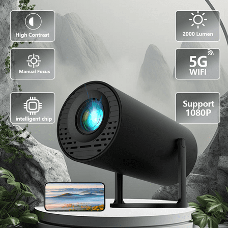 Portable Mini Projector with 4K Compatible, Native 480P, Home Video Projector with WiFi & Bluetooth