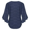 thumbnail image 6 of Navy Blue Crackle Texture Women's V-Neck Blouse With 3/4 Ruffled Bell Sleeves Casual Top Ladies Blouses, 6 of 7