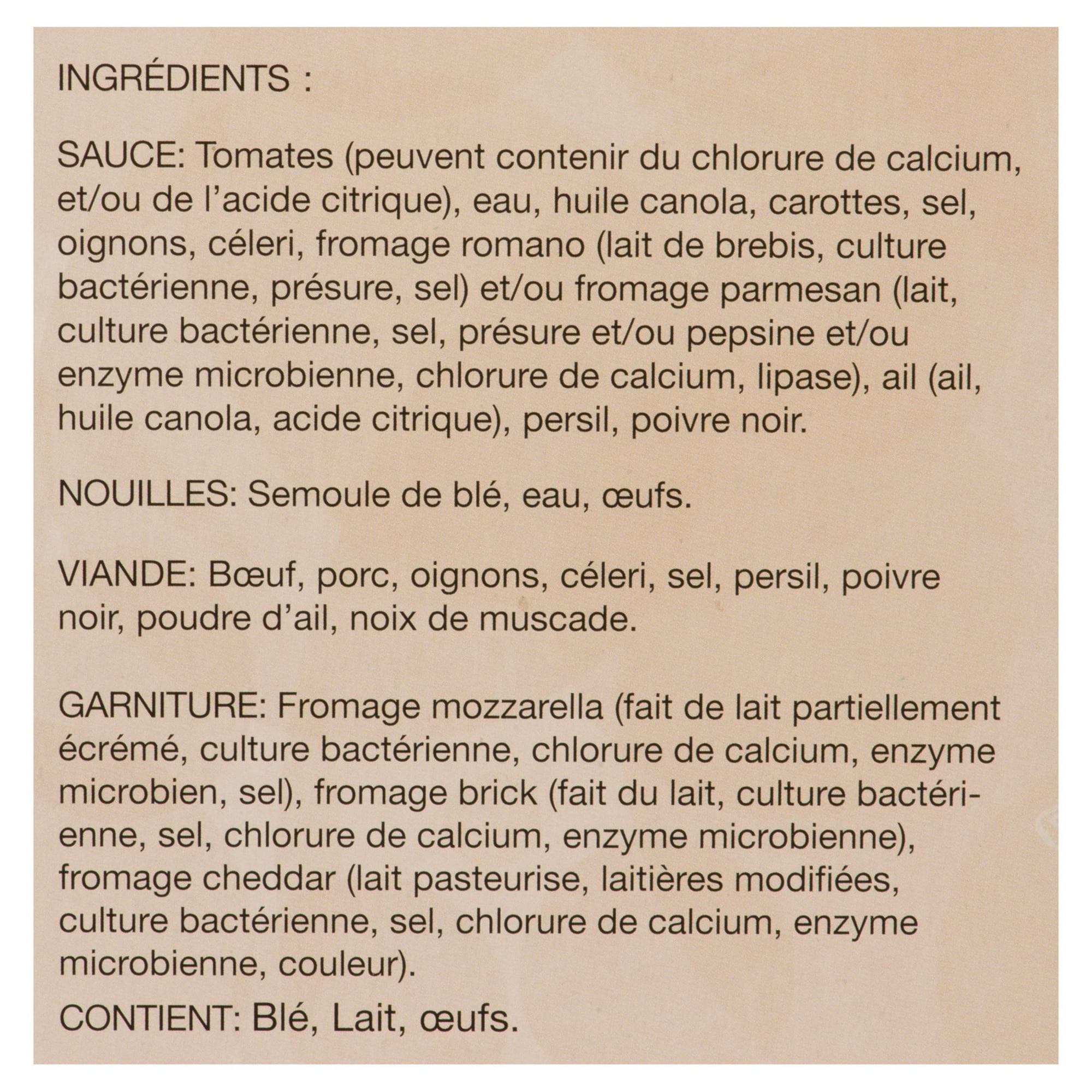 Lasagne Roman avec sauce à la viande et une mélange de quatre fromages 2,27 kg