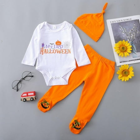 

Halloween Newborn Boys Girls Clothes My 1st Halloween Baby Girl Outfit Long Sleeve Romper Footies Pants with Hat