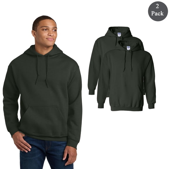 Gildan Heavy Blend Unisex Pullover Hoodie, Forest Green, Soft Fleece, 2-Pack, S