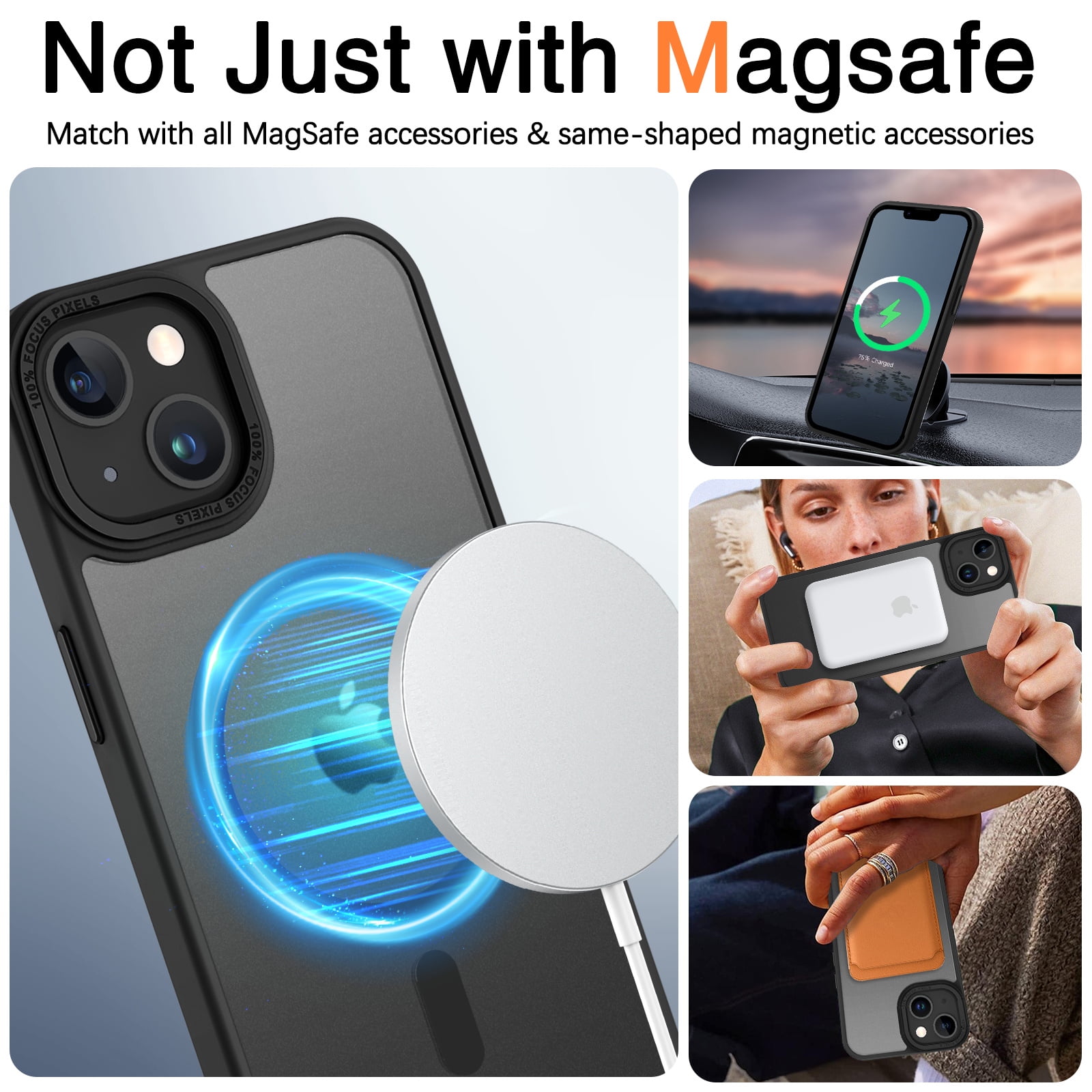 BENTOBEN Case for Iphone 13/14, 6.1" Slim Translucent Matte Magnetic Shockproof Cover, Black