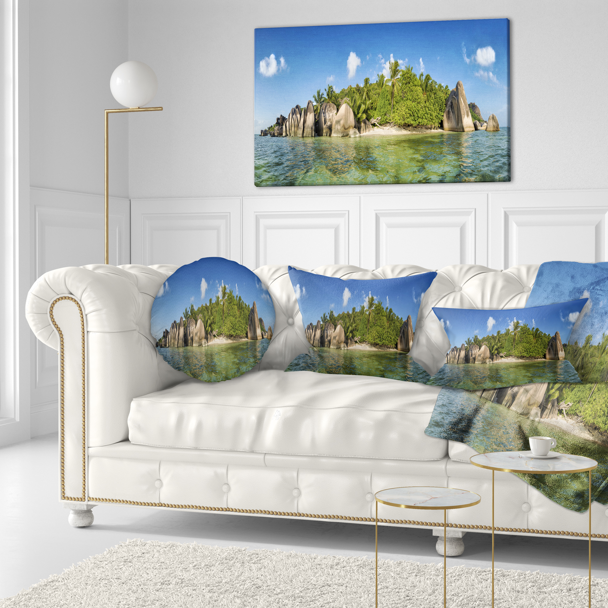 Designart Anse Lazio Beach Seychelles Panorama - Seashore Throw Pillow - 12x20