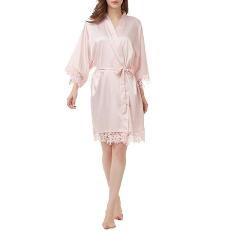 

Youmylove Female Soild Satin Lace Sleepwear Pajamas Bathrobe Nightgown For Bride Bridesmaids Wedding Party Ladies Lingeries