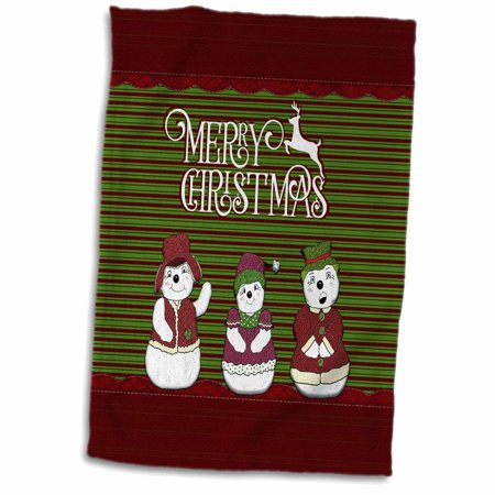 3dRose Christmas Snow People Dressed in Clothes  Red and Green  Scallops - Towel  15 by 22-inch (twl_329058_1)
