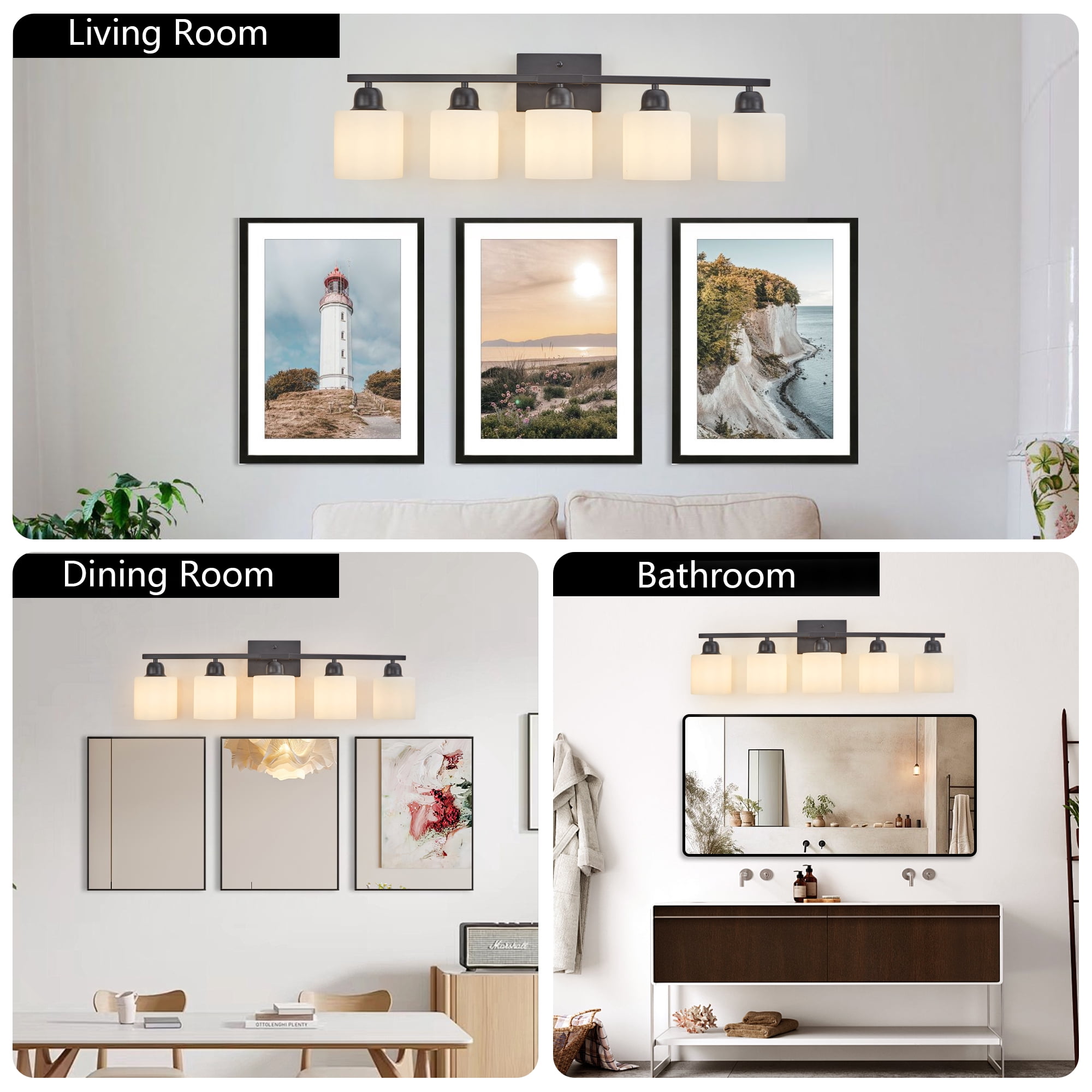 Miniyam 31.5 in 5 Light Black Vanity Light for Bathroom, Wall-Mounted Fixtures Over Mirror, E26, No Bulbs Included