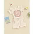 thumbnail image 3 of FEORJGP Toddler Baby Girl Summer Outfits 0-3Y Infant Short Sleeve T-shirt Crew Neck Shirt Daisy Letter Print Tops + Shorts Set  Little Girl Loose Casual Daily 2Pcs Clothes, 3 of 9