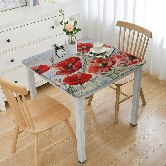 HAOXIT Flower Elastic Tablecloth Fitted Table Cover Square Waterproof Tablecloth, for Outdoor Picnics/Travel/Holiday/Party, Fit for Square Table 44''x44''