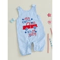 thumbnail image 4 of BemeyourBBs Newborn Baby Boy Girl My First 4th of July Outfit Patriot Independent Day Clothes Summer Romper Overall Sleeveless Plaid Letters USA Flag in Truck Printed Jumpsuit Overalls Shorts, 4 of 8