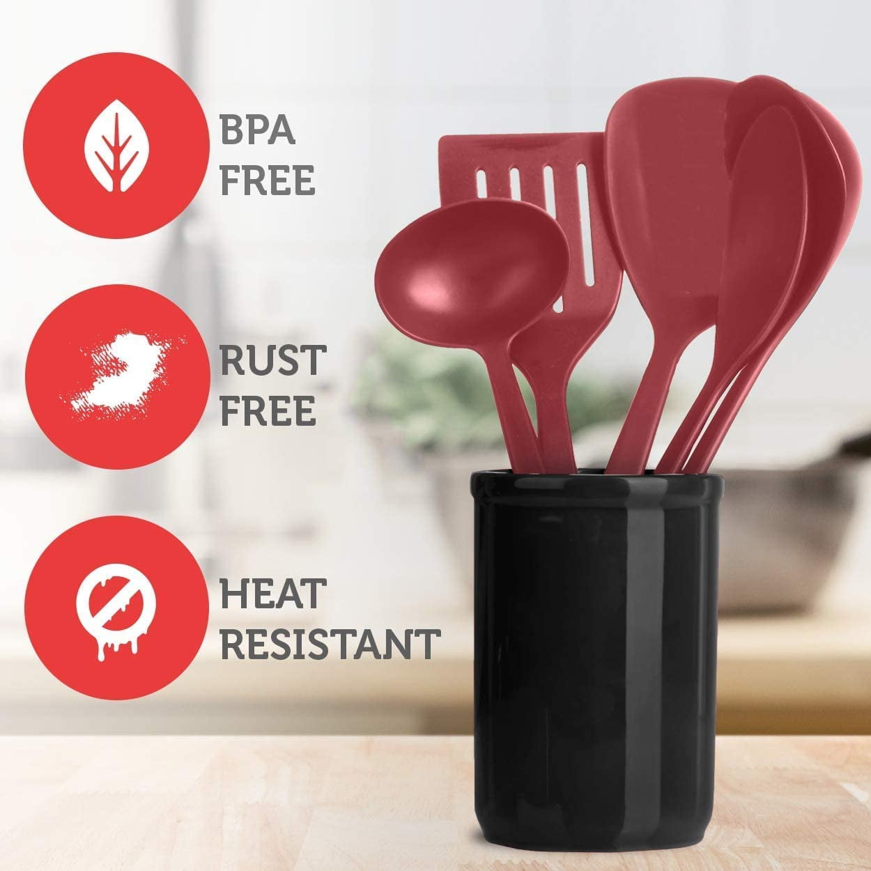 EatEx Kitchen Utensil Set 24 Nylon Stainless Steel Utensil Set, Non-Stick and Heat Resistant Cooking Utensils Set, Kitchen Tools, Red