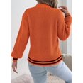 thumbnail image 5 of Women Vintage Knit V-Neck Hollow Contrast Stripe Lantern Long Sleeve Loose Knit Pullover Sweater Orange XL, 5 of 10