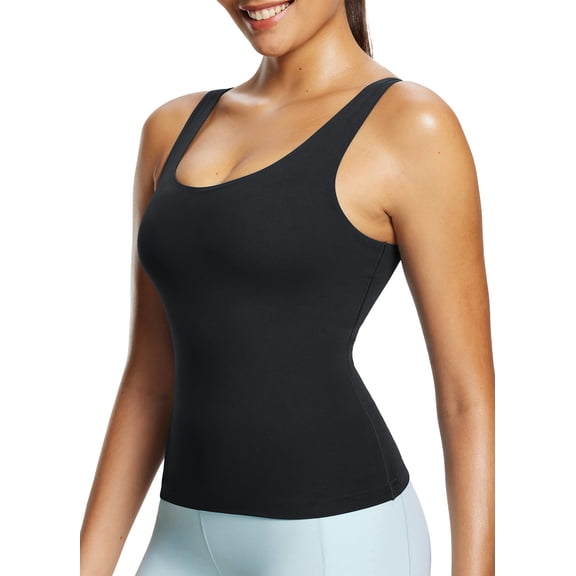 BALEAF Freeleaf Longline Sports Bras for Women, Wirefree 3D Molded Cup Tank Tops, Medium Impact Yoga Workout Running Bra Black L-XL