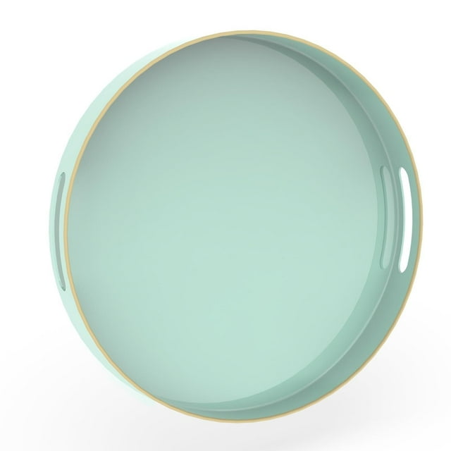 Bandeja Decorativa Verde Menta para Mesa de Centro, Moderna Bandeja Redonda con Asas, Bandeja de té de plástico de 13 Pulgadas para otomana, decoración de baño