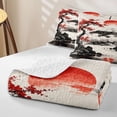 thumbnail image 4 of Homewish Red Cherry Blossoms Bed Spread Queen,Sunset Ink Painting Queen Coverlet Set,3-Piece, 4 of 7