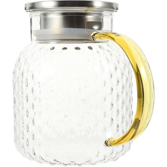 Glass Water Pitcher with Stainless Steel Lid for Hot & Cold Drinks, 1000ml Clear Juice Jug