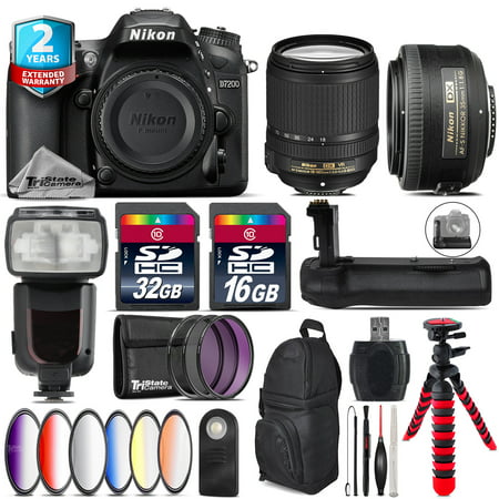 Nikon D7200 DSLR Camera + AFS 18-140mm VR + 35mm f/1.8 + Battery Grip - 48GB
