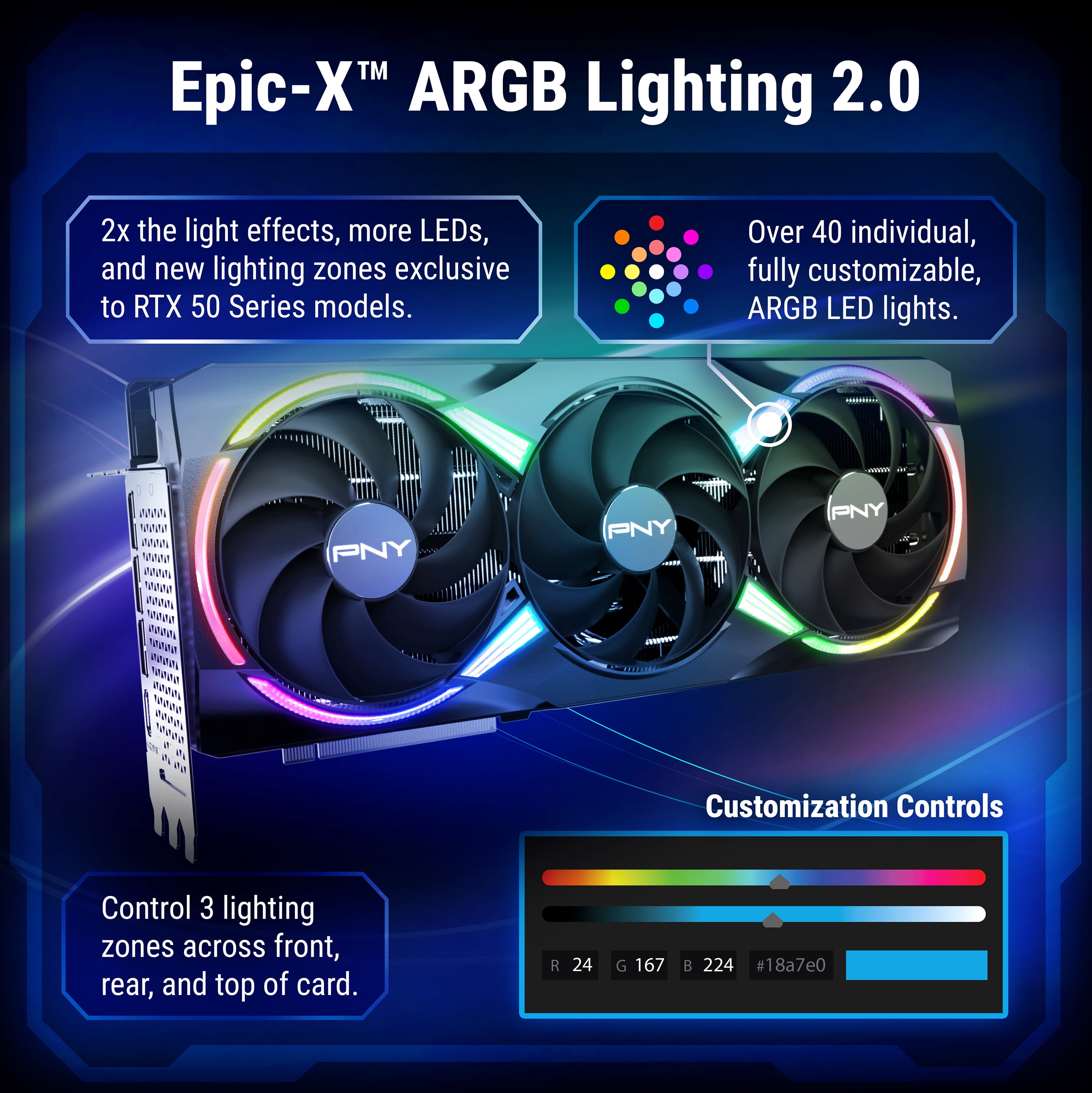 PNY NVIDIA GeForce RTX™ 5080 Epic-X™ ARGB OC Triple Fan, Graphics Card 16GB GDDR7, 2.99-Slot
