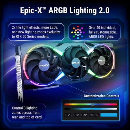 PNY NVIDIA GeForce RTX™ 5080 Epic-X™ ARGB OC Triple Fan, Graphics Card (16GB GDDR7, 256-bit, Boost Speed: 2775 MHz, PCIe® 5.0, HDMI®/DP 2.1, 2.99-Slot, NVIDIA Blackwell Architecture, DLSS 4)