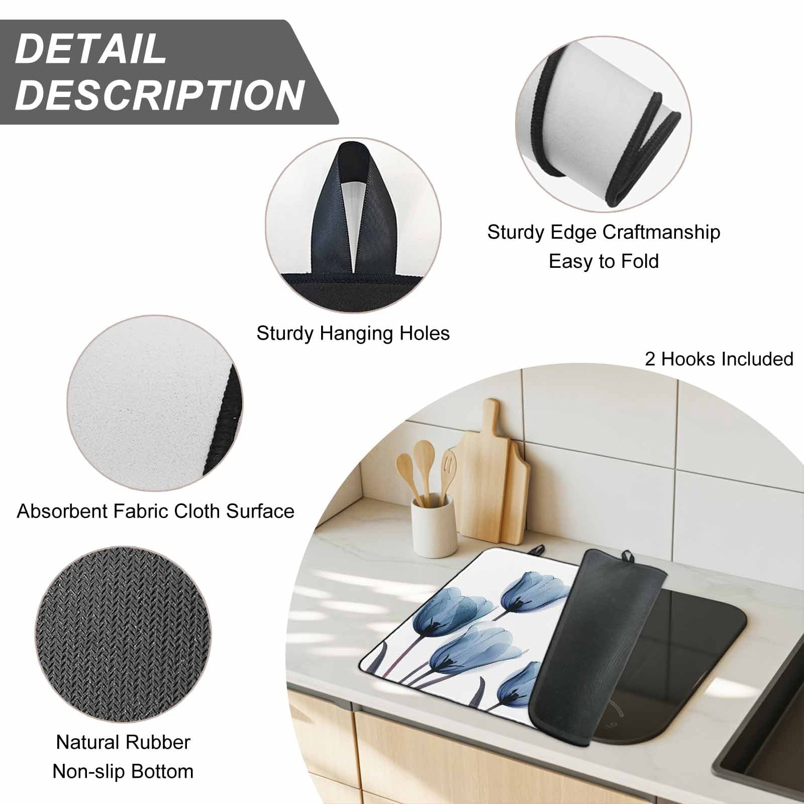 Blue Tulip Stove Top Cover for Electric Stove, Heat-proof & Non Slip Glass Top Stove Cover Protector, Spring Pastoral Flower Watercolor White Kitchen Flat Cooktop Rubber Mat 36x21 Inches